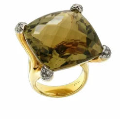 Bague en or jaune, topaze citron 48,62 ct, diamants naturels