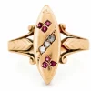 Bague en or rose 14 carats avec diamants et rubis