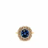 Bague en or rose 18 carats avec saphir bleu de Ceylan taille coussin et diamants