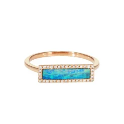 Bague en or rose 14 carats avec opale et diamant East West