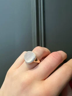Bague en or rose 18 carats avec quartz blanc de 8,05 ct et diamant