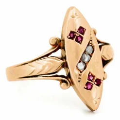 Bague en or rose 14 carats avec diamants et rubis