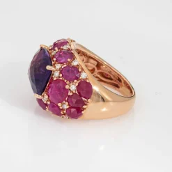 Bague en or rose 18 carats avec améthyste, rubis et diamants, bijou en pierres précieuses