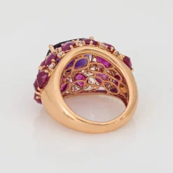 Bague en or rose 18 carats avec améthyste, rubis et diamants, bijou en pierres précieuses