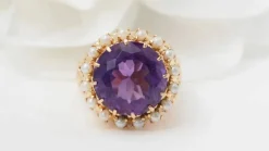 Bague en or rose, améthyste et perles fines