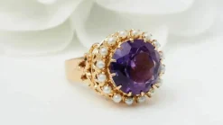 Bague en or rose, améthyste et perles fines