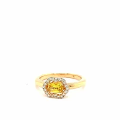 Bague en or rose avec saphir jaune et diamants