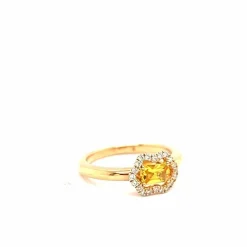 Bague en or rose avec saphir jaune et diamants