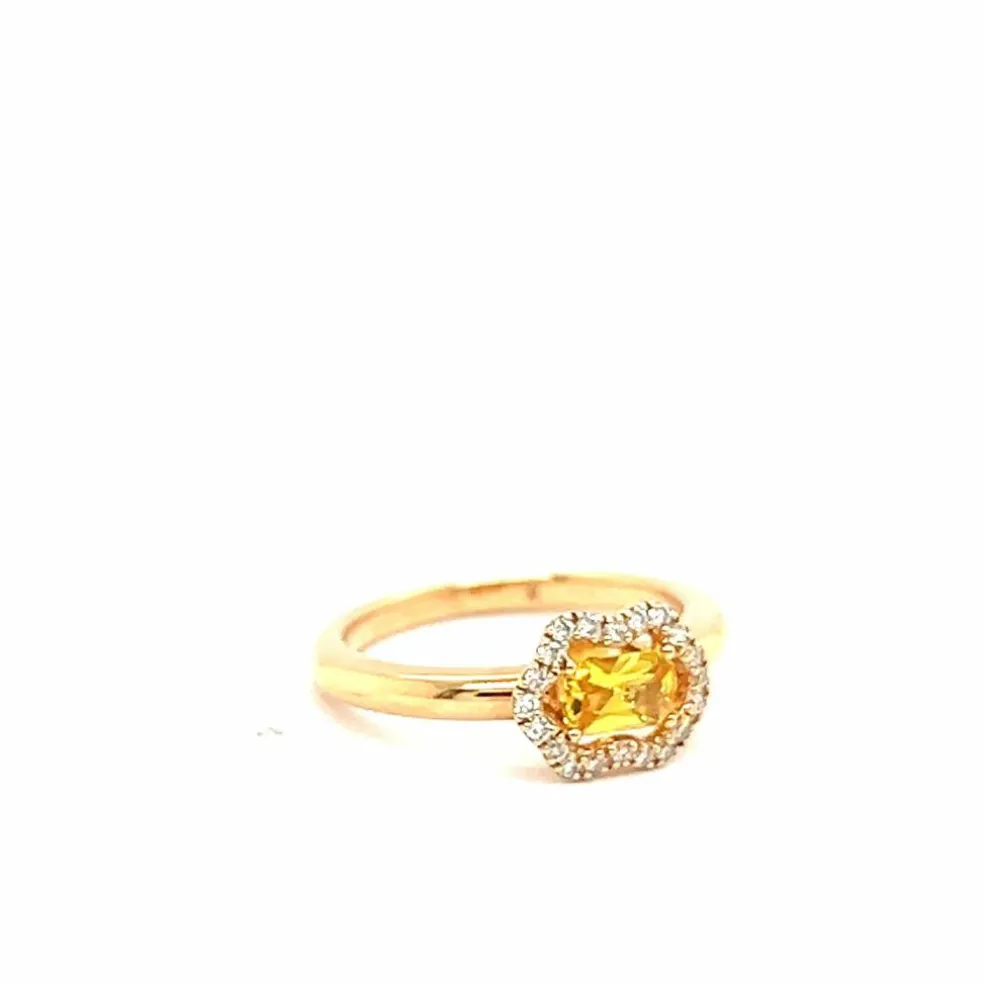 Bague en or rose avec saphir jaune et diamants