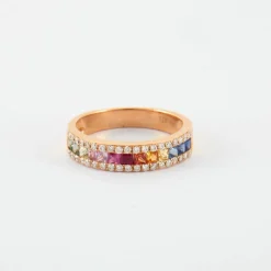 Bague en or rose, diamants & saphirs
