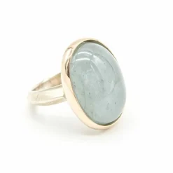Bague en or rose et argent avec aigue-marine laiteuse