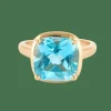 Bague en or rose et topaze bleue