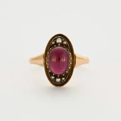 Bague en or rose et tourmaline cabochon