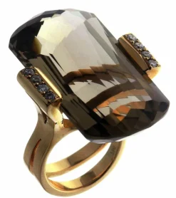 Bague en or rose, quartz fumé 54,76 ct, diamants naturels