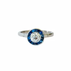 Bague en platine 950 avec diamants et saphirs