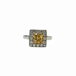 Bague en platine 850, diamants et saphir jaune naturels