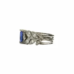 Bague en platine 850, diamants et saphir bleu naturels