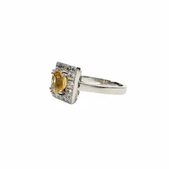 Bague en platine 850, diamants et saphir jaune naturels