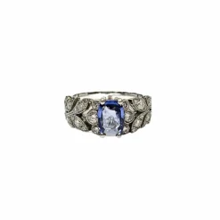 Bague en platine 850, diamants et saphir bleu naturels