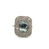 Bague en platine avec aigue-marine centrale et diamants environnants
