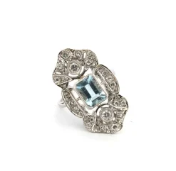 Bague en platine avec aigue-marine et diamants