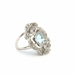 Bague en platine avec aigue-marine et diamants