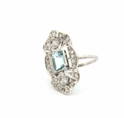 Bague en platine avec aigue-marine et diamants