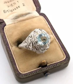 Bague en platine avec aigue-marine et diamants