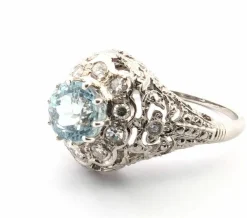 Bague en platine avec aigue-marine et diamants