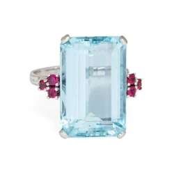 Bague en platine avec rubis aigue-marine 12 carats