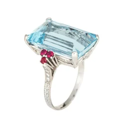 Bague en platine avec rubis aigue-marine 12 carats