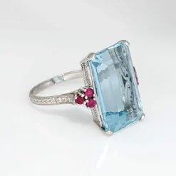 Bague en platine avec rubis aigue-marine 12 carats