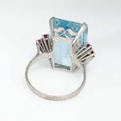 Bague en platine avec rubis aigue-marine 12 carats