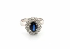 Bague en platine avec saphir central et diamants