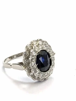 Bague en platine avec saphir et diamants