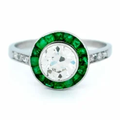 Bague en platine, diamant et émeraude 14249-2415
