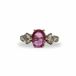 Bague en platine et or jaune diamants et saphir rose naturels