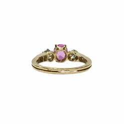 Bague en platine et or jaune diamants et saphir rose naturels