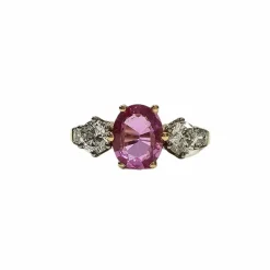 Bague en platine et or jaune diamants et saphir rose naturels