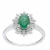 Bague entourage en or blanc avec émeraude et diamants