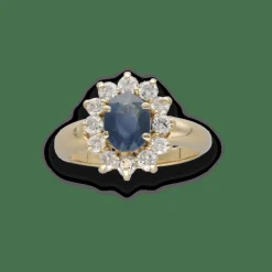 Bague entourage en or jaune 18K avec saphir Siam 1,50 ct et 0,60 ct de diamants H-SI – Taille 56