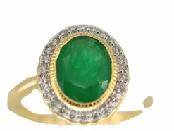 Bague entourage en or jaune avec diamants et émeraude