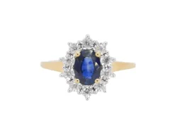 Bague entourage en or jaune avec saphir et diamants