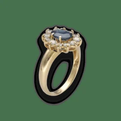 Bague entourage en or jaune 18K avec saphir Siam 1,50 ct et 0,60 ct de diamants H-SI – Taille 56