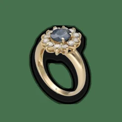 Bague entourage en or jaune 18K avec saphir Siam 1,50 ct et 0,60 ct de diamants H-SI – Taille 56