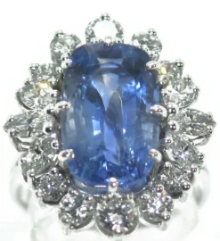 Bague entourage saphir naturel et diamant