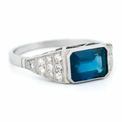 Bague Est-Ouest Diamant Saphir Platine