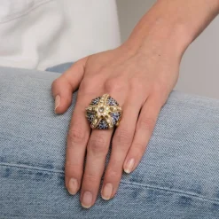 Bague Etoile de mer Or Jaune Saphirs Diamants & Pierres de Lune