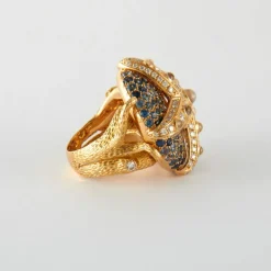 Bague Etoile de mer Or Jaune Saphirs Diamants & Pierres de Lune