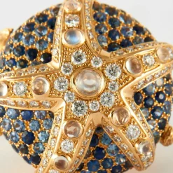 Bague Etoile de mer Or Jaune Saphirs Diamants & Pierres de Lune